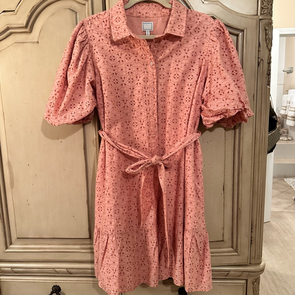 crown & ivy Coral Eyelet Button-Front Dress